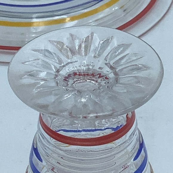 Set of Three Vintage Striped Glass Cordials and Snack Plates - Picture 5 of 11